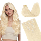 GOO GOO Clip in Hair Extensions Real Human Hair, Remy Human Hair Extensions Clip ins for Women, Natural Human Hair, 14inch 130g 9Pcs, 613R Bleach Blonde