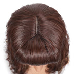 FAELBATY Short Brown Wig Highlight Gold Wigs With Bangs Women's Reddish Brown Mixed Blonde Bob Wig Curly Wavy Synthetic Cosplay Wig Shoulder Length Wig for Girl's Costume Wigs (12" 33/27)