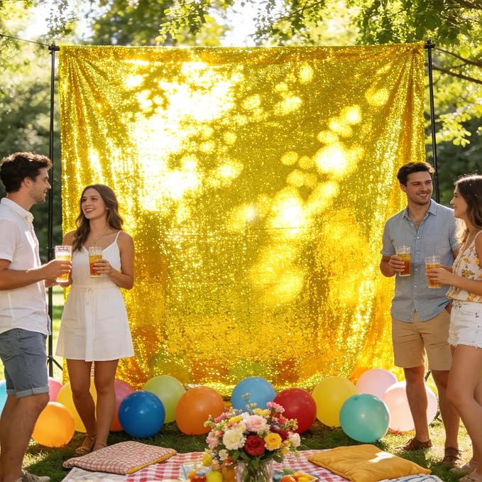 2×8FT-2PCS Yellow Sequin Backdrop Curtains Panels, Photography Backdrop Glitter - Image 2