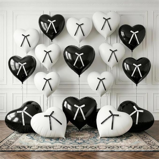 Black White Heart Balloons - Image 4
