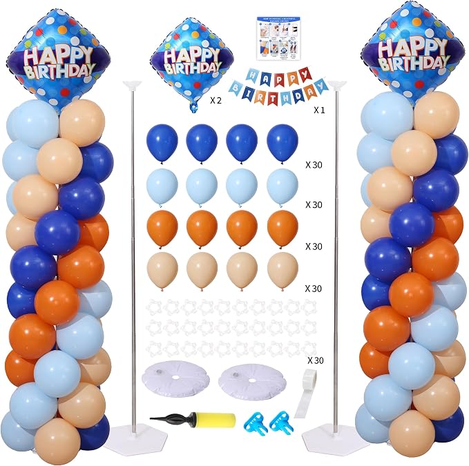 Blue and Orange Balloon Column Stand Kit Set of 2 by KIRINDECORATION