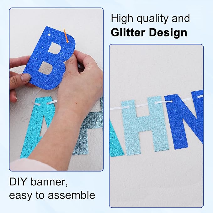 BEISHIDA Glitter Blue Mix 116 PCS A-Z DIY Letter Custom Banner Party Decor | - Image 2