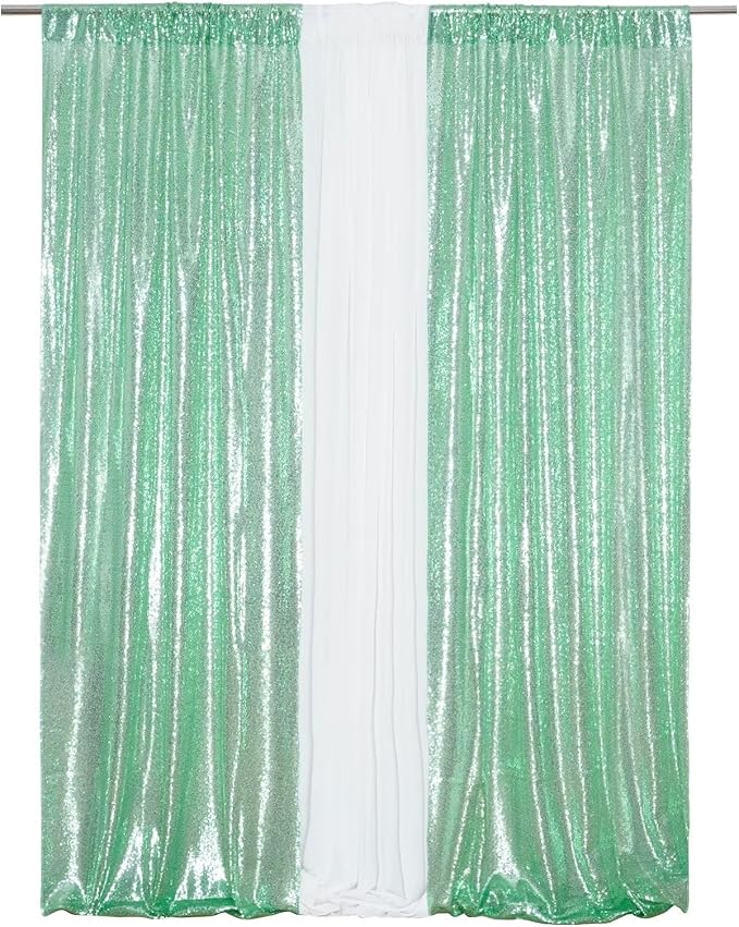 Eternal Beauty Mint Green 3mm Sequin Backdrop 2x8 Ft 2 Pack Wedding | Dense - Image 3