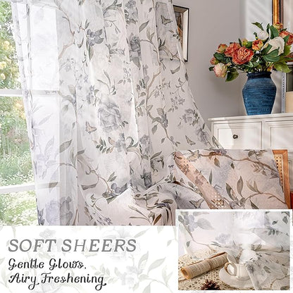 Floral Sheer Curtains for Bedroom Window 63 Inch Length 2 Panels, Farmhouse - Image 6