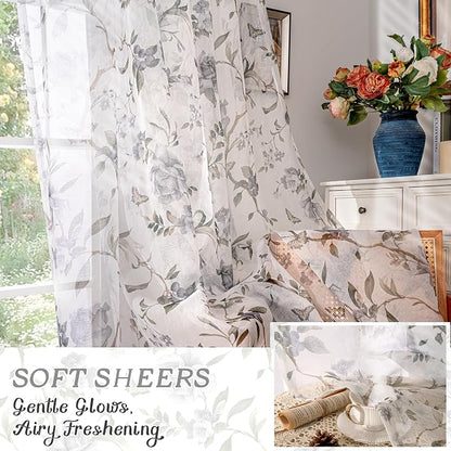 Floral Sheer Curtains for Bedroom Window 72 Inch Length 2 Panels, Farmhouse - Image 6
