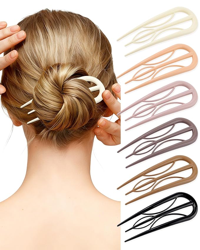 French Hair Pin for Women - U-Shaped Hair Fork for Updos, Chignons & French Twists, Durable Acrylic, Secure & Elegant Styling for All Hair Types (Quiet Tones (Glossy))