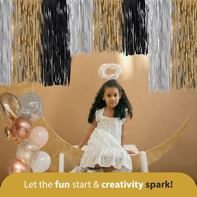 6 Black Gold Streamers, 492ft Pack of Crepe Paper Party Decorations | Each roll - Image 6