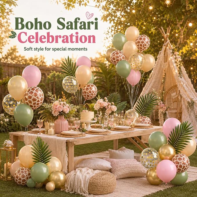 Pink Safari Balloons, 12 Inch Sage Green Pastel Pink Balloons, - Image 5