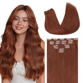 GOO GOO Clip in Hair Extensions Real Human Hair, Remy Human Hair Extensions Clip ins for Women, Natural Human Hair, 14inch 120g 7 Pcs, #33B Dark Auburn Copper