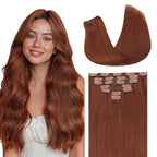 GOO GOO Clip in Hair Extensions Real Human Hair, Remy Human Hair Extensions Clip ins for Women, Natural Human Hair, 18inch 120g 7 Pcs, #33B Dark Auburn Copper