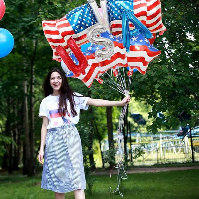 8 Pcs 4th of July Balloons American Flag Star Balloons USA Balloon Red White - Image 7