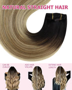 YoungSee 150g Clip in Human Hair Extensions Balayage Clip on Hair Extensions for Women Ombre Human Hair Extension Clip ins Dark Brown Roots to Medium Brown with Blonde Rmey Hair 20in 7pcs