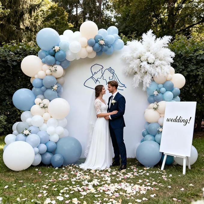 Dusty Blue Balloons Arch Kit, Sand White, Different Size | Latex Balloons - Image 6