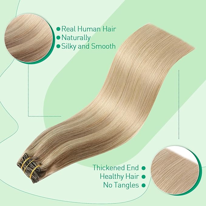 SURNEL Clip in Hair Extensions Golden Brown to Caramel Blonde 20 Inch Thick Clip in Extensions Human Hair 160g 7pcs(7C#10/27/27-20")