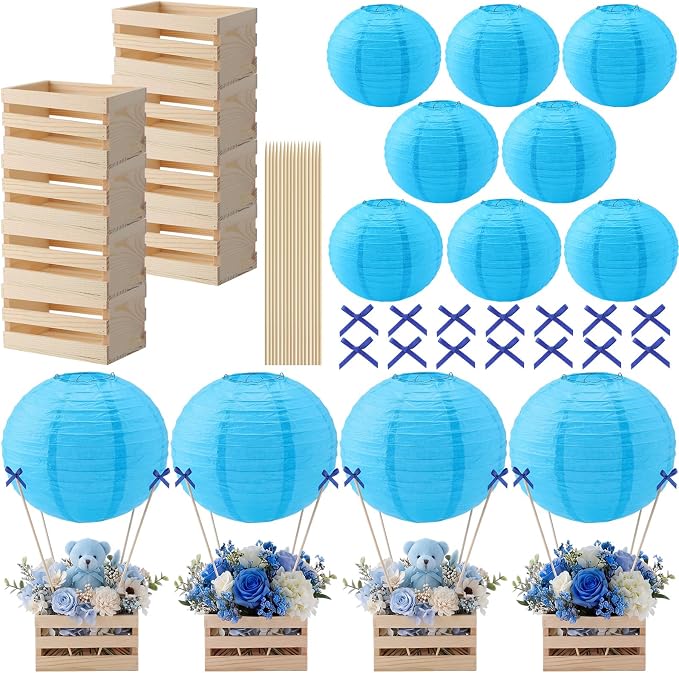 Gerrii 8 Sets Blue Hot Air Balloon Table Centerpieces, DIY Hot Air Balloon Decor by Gerrii