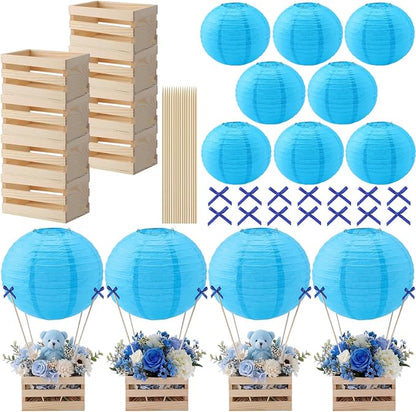 Gerrii 8 Sets Blue Hot Air Balloon Table Centerpieces, DIY Hot Air Balloon Decor by Gerrii