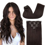 GOO GOO Clip in Hair Extensions Real Human Hair, Remy Human Hair Extensions Clip ins for Women, Natural Human Hair, 18inch 120g 7Pcs, 2A Light Brown