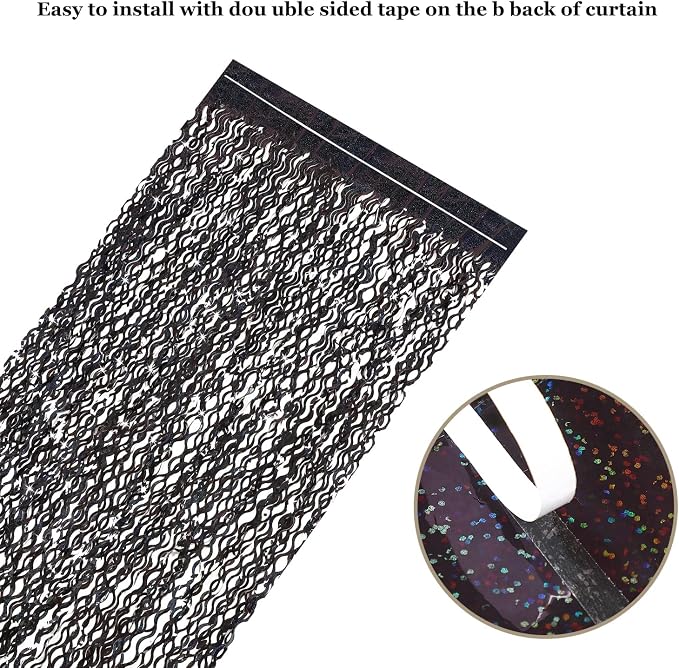 Black Foil Curtain Backdrop, CYLMFC 3 Pack 3.3 ft x 6.6 ft Sparkle Metallic - Image 4