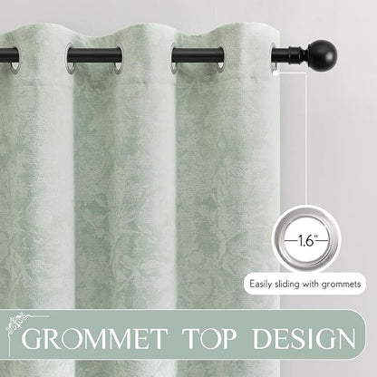 Beauoop Green Floral Jacquard Blackout Curtains - Image 6