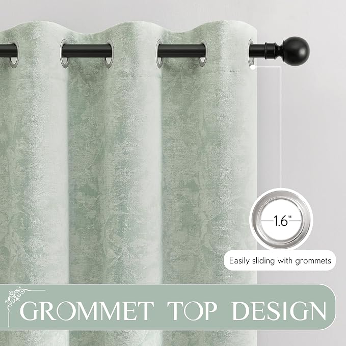 Beauoop Green Floral Jacquard Blackout Curtains - Image 6