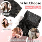 KooKaStyle Clip in Synthetic Hair Extensions Long Wavy 4PCS Thick Hairpieces Brunette Brown Fiber Double Weft Natural Hair Extensions 20 Inch for Women