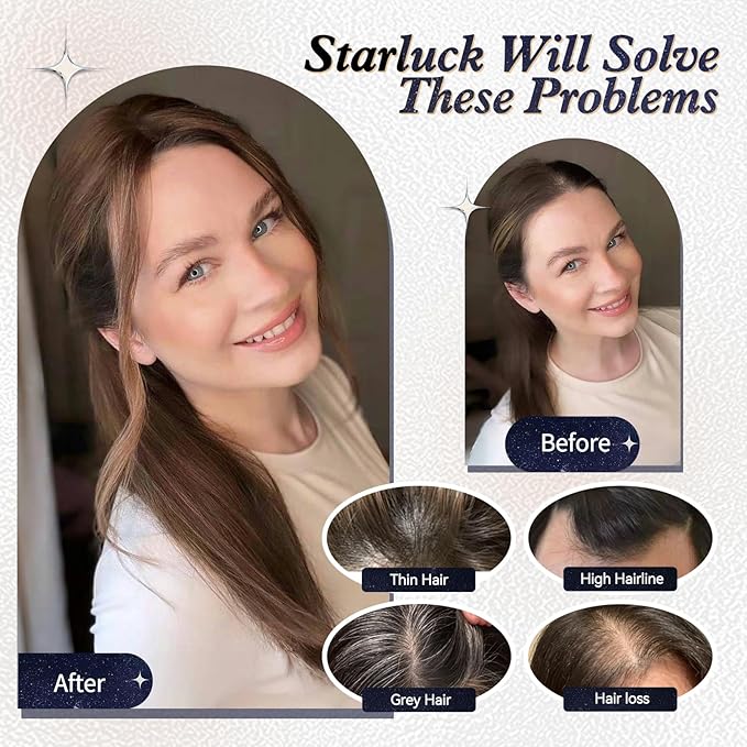 starluck Hair Toppers for Women Real Human Hair,5.5"*5"MONO Large Base, Real HumanHair Toppers for Women with Thinning,56g Hand-moven Topper,Gray Roots,High Volume,Ombre Blonde with Brown Highlight