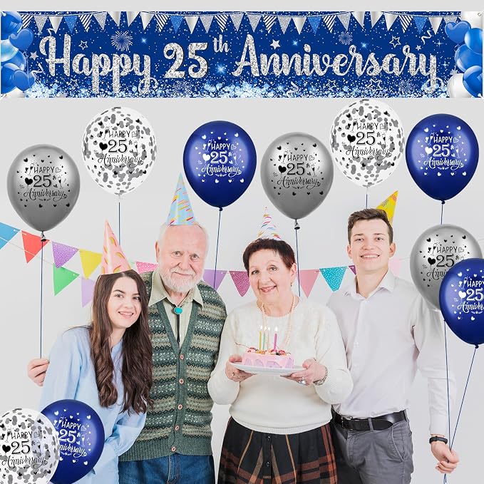 Blue Silver 25th Anniversary Decorations - Image 6