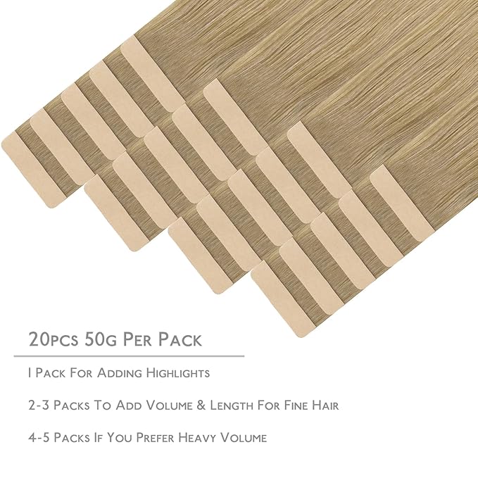 WENNALIFE Tape in Hair Extensions Human Hair, 20pcs 50g 16 inch Balayage Dirty Blonde to White Blonde Remy Hair Extensions Straight Human Hair Tape in Extensions Skin Weft Tape Extensions Human Hair