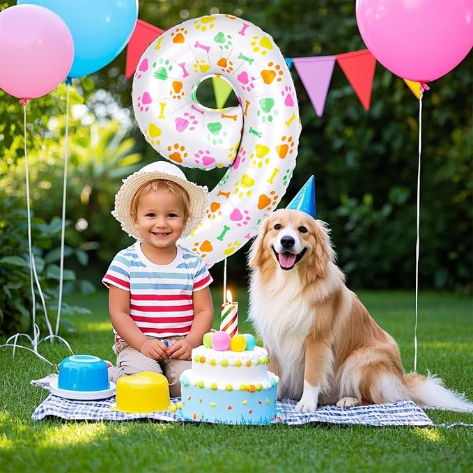 40 Inch Multi-color Dog Paw Birthday Balloons, Numeral 9 Birthday Balloons - Image 7