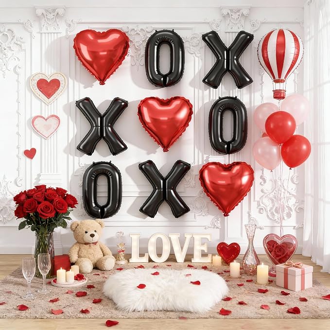 XOXO Balloons, 18 Inch Red Heart Foil Balloons, 16Inch Black Valentine Letters - Image 9