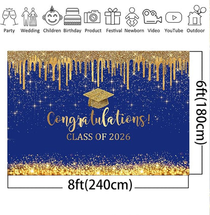 Mocsicka Blue and Gold Graduation Backdrop Congratulations Class of 2026 - Image 5