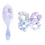 Frozen Princess Elsa Hair Accessory 5 Pcs Set - 1 Regular 9 inch Frozen Hairbrush & 4 Frozen Scrunchies - Detangling Brush & Elastic Hair Ties Ropes for Girls, Ages 3+