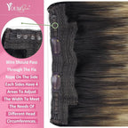 YoungSee Invisible Wire Hair Extensions Balayage Brown to Blonde Human Hair Extensions Wire Dark Roots to Medium Brown with Warm Blonde Highlights Fish Line Extension Hair for Women 20In 100G