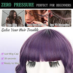 AISI HAIR Purple Synthetic Wavy Curly Bob Wig with Bangs Short Wavy Hair for Women Synthetic Heat Resistant Bob Wigs