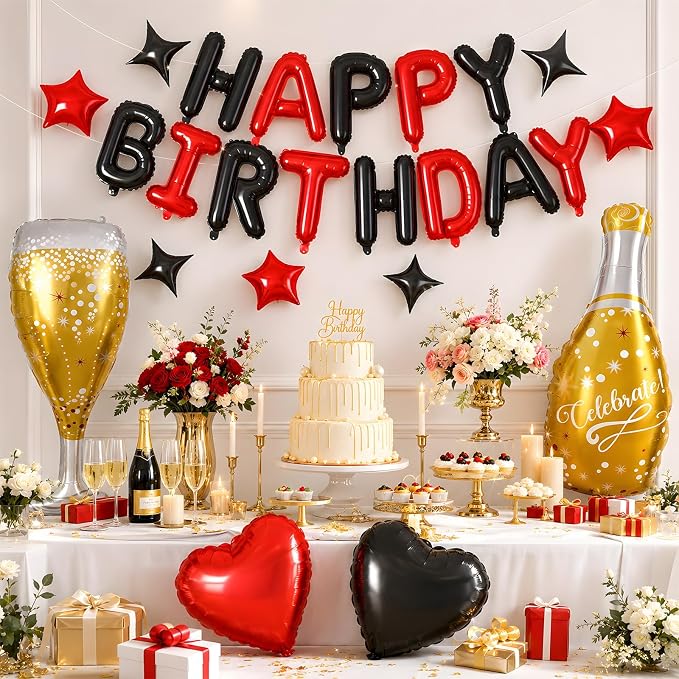 Red and Black Happy Birthday Balloons Banner, Birthday Decorations - Image 8