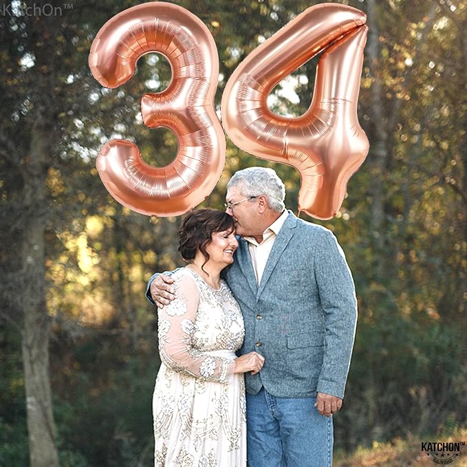 Katchon Rose Gold Number 34 Balloons 40 Inch, 34 Birthday Decorations | 34 - Image 8