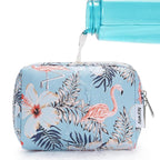 Narwey Small Makeup Bag for Purse Mini Cosmetic Bag Travel Makeup Pouch Zipper Pouch Cute Make up Bags with Compartments for Women Girls(Small, Aqua Flamingo)