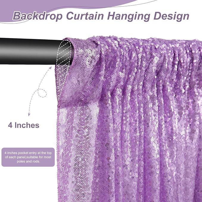 Baby Blue Sequin Backdrop Curtains-2 Panels 3FTx8FT Light Blue Backdrop - Image 2