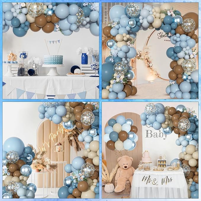 Ouddy Party Dusty Blue Brown Balloons Garland Arch Kit 18 12 10 5 Inch | - Image 7