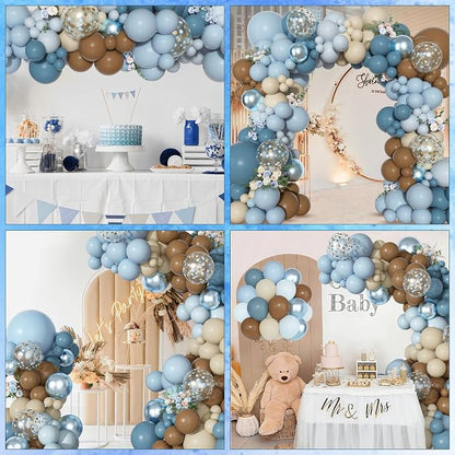 Ouddy Party Dusty Blue Brown Balloons Garland Arch Kit 18 12 10 5 Inch | - Image 7