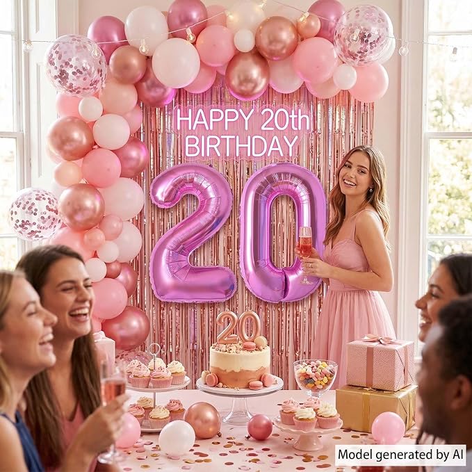 Pink Number 20 Balloon 40 Inch, Shiny Foil Double Digit Party Supplies | - Image 2