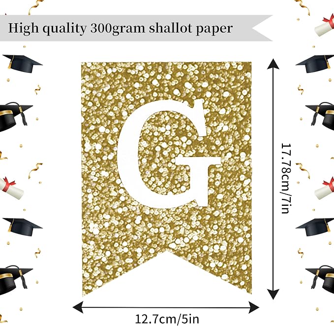 Congrats Grad Banner Gold Glitter Pre-Strung Congrats Grad Sign Decorations - - Image 4