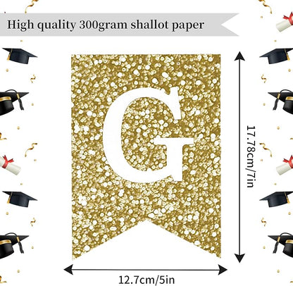 Congrats Grad Banner Gold Glitter Pre-Strung Congrats Grad Sign Decorations - - Image 4