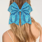Large Glitter Cheer Bows Clips, Jumbo Big 7 Inch Cheerleading Sequin Hair Bow Hair Accessories for Teens Girls Football Sports Cheerleader Outfit Uniform (Blue)