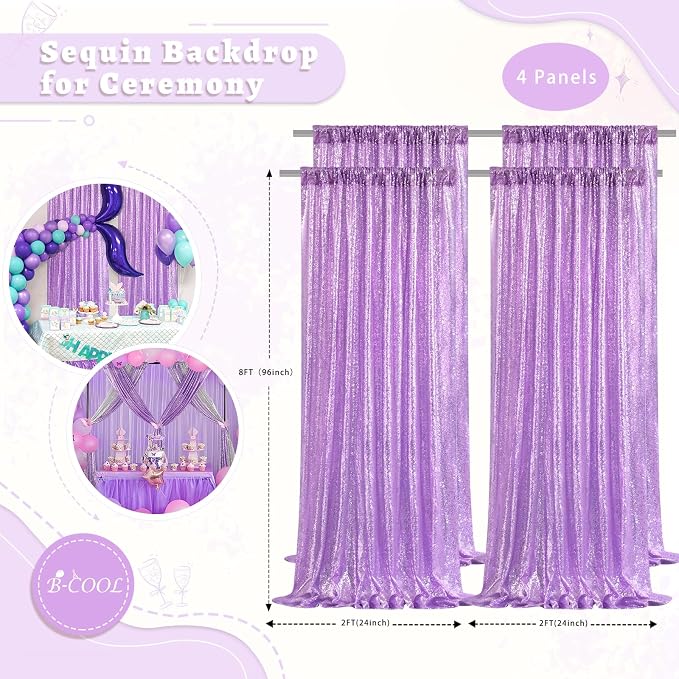 Lavender Sequin Backdrop Curtains 4 Pcs 2ftx8ft Glitter Shimmer Fabric | - Image 3