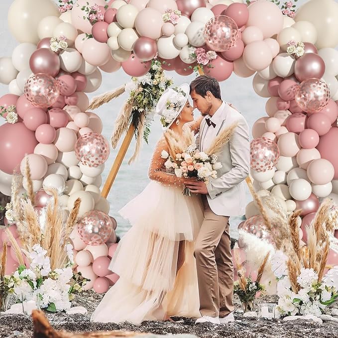 156Pcs Boho Blush Pink Balloons Arch Garland Kit Different Size | Retro Dusty - Image 6