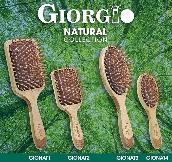 Giorgio Eco Friendly Wooden Bristle Hairbrush - Large Detangling Brush and Hair Growth Brush for Thick or Long Hair - Paddle Hair Brush Made with Anti Static Beechwood, Silicone Massage Cushion