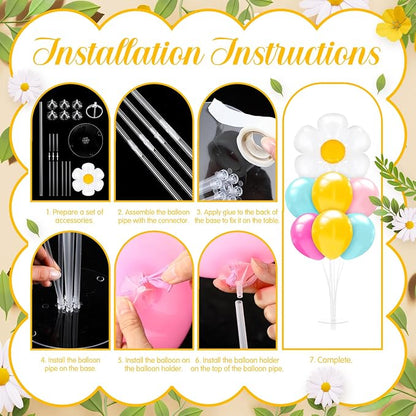 Seematn 2 Set Daisy Balloon Stand Kits Pastel Pink Green Yellow Balloons Sticks - Image 4