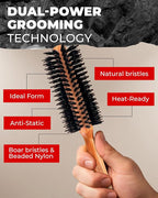 Bossman Boar & Nylon Bristle Round Hair Brush, 2 Inch - Blow Dryer Brush for Styling, Curling, Detangling, and Straightening