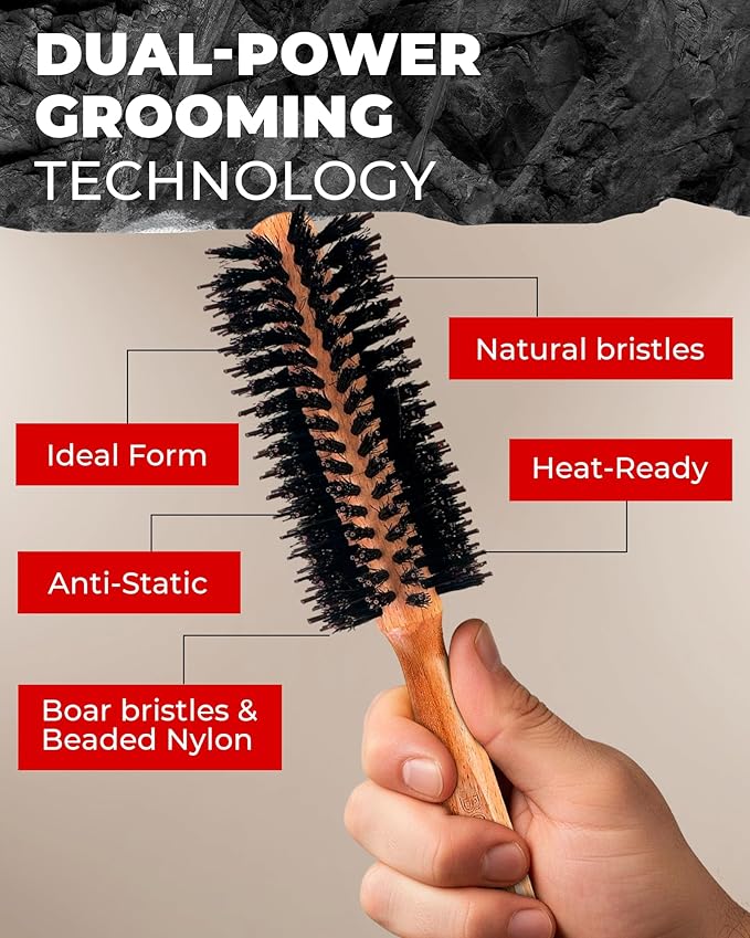 Bossman Boar & Nylon Bristle Round Hair Brush, 2 Inch - Blow Dryer Brush for Styling, Curling, Detangling, and Straightening